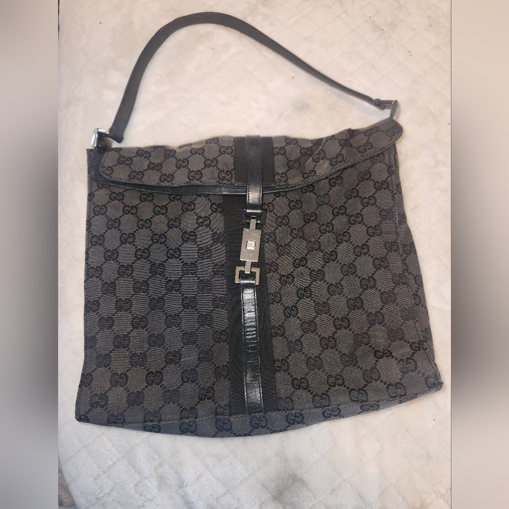 GUCCI 001,3355,1781 Sherry Line Shoulder Bag Canvas Black Authentic G0422311
